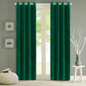 Blackout Velvet Curtains Velvet Energy Efficient Grommet Drapes Dark Green 84 inch Thermal Insulated for Bedroom