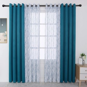 Cheap Price Home Decoration Children Bedroom Triple Weave Long Blackout Curtain with Tree Print Sheer Drape