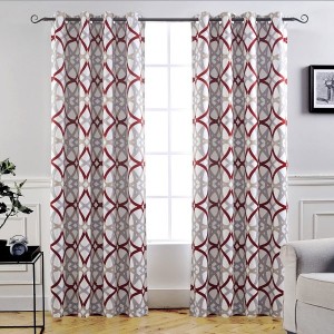 Dairui Textile Thermal Blackout Grommet Unlined Window Curtains Spiral Geo Trellis Pattern Set of 2 Panels