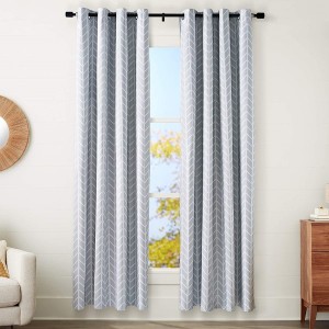 Ready Made Bedroom UV Resistant Light Gray Herringbone 100% Blackout Curtain Panel