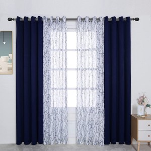 High Quality Window Treatment European Christmas Living Room Print Sheer Curtains and Plain Blackout Curtain Panel