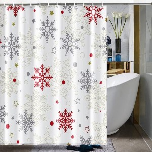 Low MOQ for Handmade Cushion Covers - Christmas Shower Curtain Winter Snowflakes Shower Curtain Red Grey Big Small Snowflakes Holiday Shower Curtain with Hooks  – DAIRUI