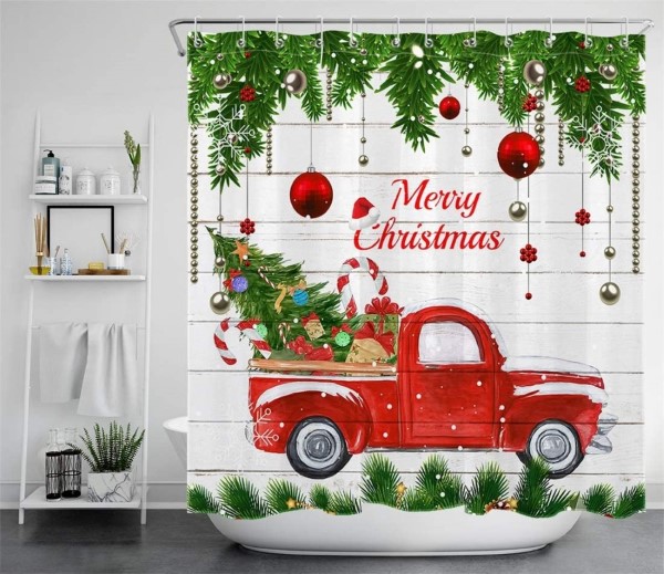 Free sample for Cushion Covers For Sublimation - Christmas Farmhouse Shower Curtain Red Truck Shower Curtains for Bathroom Xmas Balls Pine Tree Bath Curtain Set with Hooks – DAIRUI