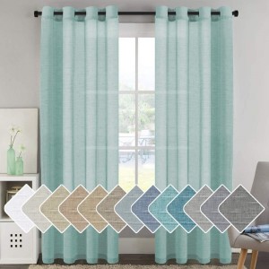 Ready Made Set of 2 Panel Hotel Semi Transparent Grommet Top Sheer Drapes Linen Sheer Curtains for Bedroom