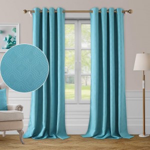 Teal Blue Blackout Curtains Geometric Moroccan Lattice Embossed Geo Trellis Curtains Room Darkening Bedroom Curtains Thermal Insulated Grommet Drapes for Living Room