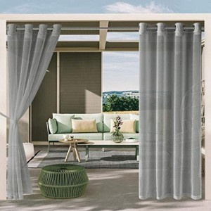 Dairui Tex Outdoor Curtains for Patio Semi Voile Waterproof Sheer Curtains for Gazebo Set of 2 Window Curtain Panels