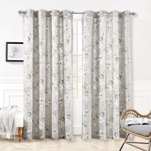 Dairui Textile Thermal Room Darkening Grommet Unlined Window Curtains Blossom Floral Pattern 2 Panels 50 Inch by 84 Inch Blue Gray