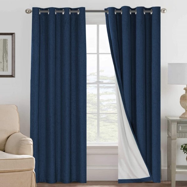Luxury Window Curtain Set Bedroom Grommet Linen Textured Casual Weave Curtain Heavy Weighted Drapes