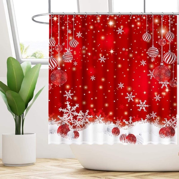 Europe style for Curtain Fabric Roll Sheer - Dairui Textile Red Christmas Snowflakes Shower Curtain Set for Bathroom  – DAIRUI