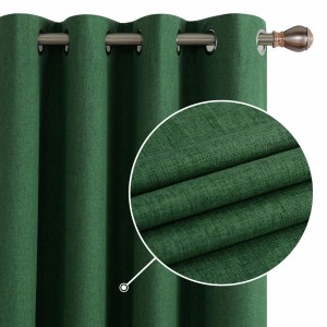 Dairui Textile Faux Linen Full Blackout Curtains Sound Reduction Grommet Solid Curtains Green Home Decoration for Bedroom