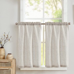 2021 wholesale price Floral Curtain Panels - Kitchen Linen Curtains Striped Pattern Grey Tiers Window Treatment Bathroom Farmhouse Country Rustic Rod Pocket Curtains – DAIRUI