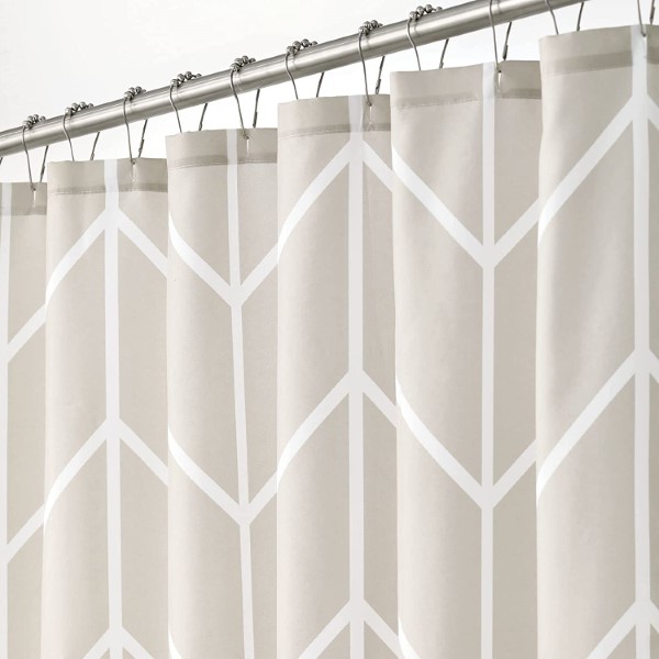 Leading Manufacturer for Embroidered Curtains - Unique Home Decorative Washable Geometric Print Pattern White Polyester Bathroom Curtain Set – DAIRUI