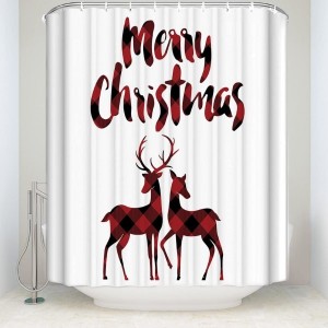 OEM Customized Flower Cushion Cover - Red Black Buffalo Check Plaid Christmas Reindeer Merry Christmas Soap Free Waterproof Polyester Fabric Bathroom White Shower Curtain – DAIRUI