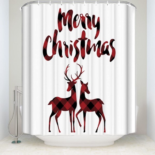 Hot sale Factory Hemp Cushion Covers - Red Black Buffalo Check Plaid Christmas Reindeer Merry Christmas Soap Free Waterproof Polyester Fabric Bathroom White Shower Curtain – DAIRUI