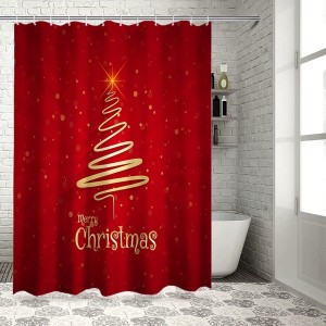 Hot sale Factory Table Cloth Designs - Dairui Textile Christmas Bathroom Shower Curtains Golden Xmas Tree Holiday Shower Curtain Set with Hooks – DAIRUI