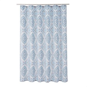 Factory making Reversable Sofa Cover - Dairui Textile Waterproof Fabric Shower Curtain Blue and Gray Medallion Printed Shower Curtain with Grommets and Hooks – DAIRUI