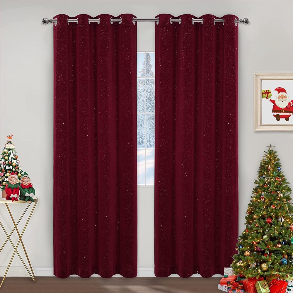 2022 Latest Design Curtains Modern Blackout - Bedroom Window Curtains for Christmas Sequin Velvet Textured Window Curtain Drapes Thermal Insulated Decorative Curtains  – DAIRUI