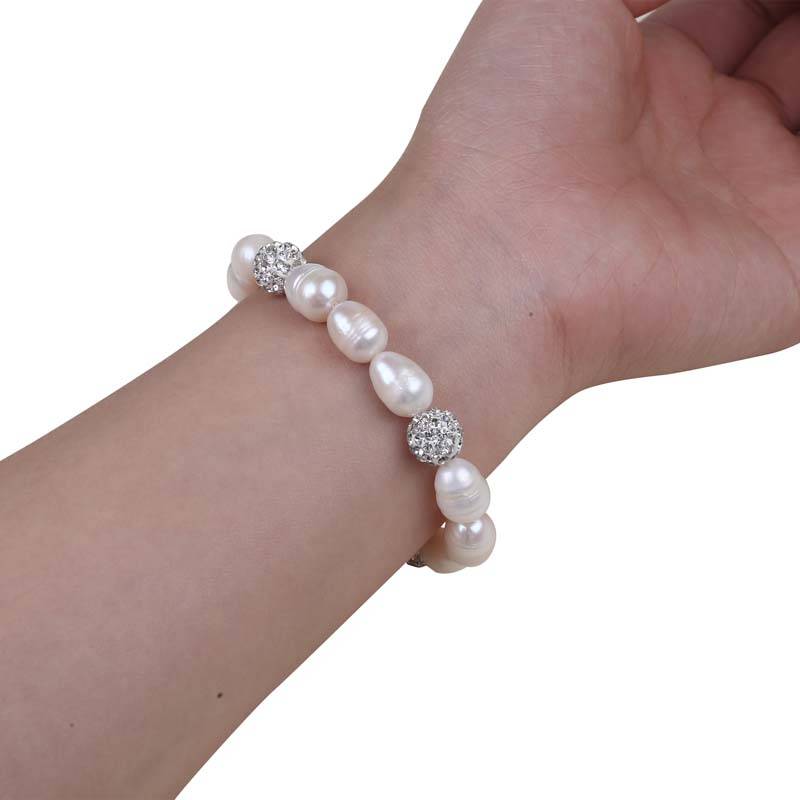 9-10mm Rice Shape White Freshwater Pearl Crystal Beads Bracelet Featured Image