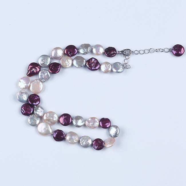 11-13mm Multicolor Natural Freshwater Coin Pearl Necklace