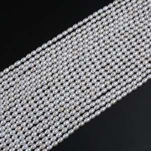 3-4mm rice shape white color freshwater pearl strand
