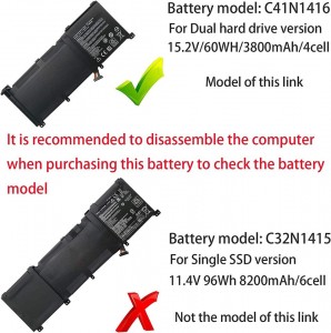 C41N1416 Battery for Asus ZenBook Pro UX501 UX501JW UX501VW N501L G501