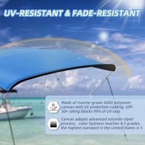 600D Marine Grade Waterproof Sun Shade Boat Canopy 3 Bow Crack Resistant Bimini Top Replacement Cover