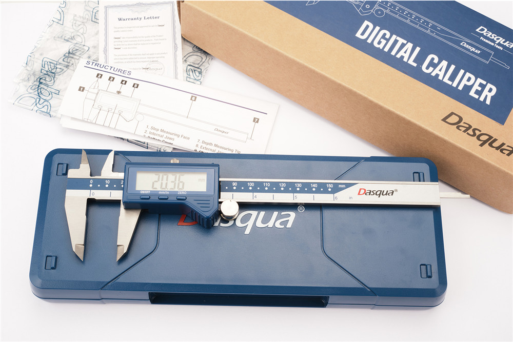 DASQUA High Precision 6 Inch/150mm Electronic Micrometer Digital Caliper with Large LCD Screen & Easy Inch and Millimeter Conversion