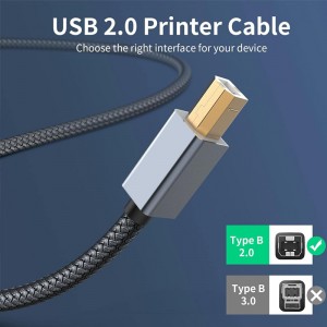 Printer Cable, USB 2.0 Type A Male to B Male Printer Scanner Cord High Speed Compatible with HP, Canon