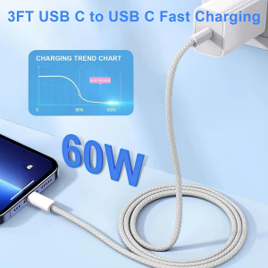 USB C to C Charging Cable, 60W Fast Type C to C Charger Cord Long for Apple iPhone 15