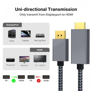 4K 60Hz Gold-plated DP Male to HDMI Male Cable, Uni-Directional DP 1.2 Computer to HDMI 1.4 Screen Cable