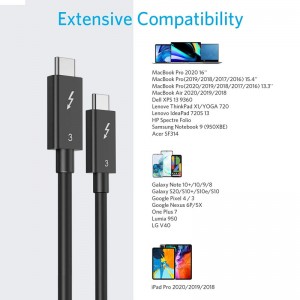 Thunderbolt 3.0 Cable, supporting 100W Charging/40Gbps Data Transfer USB C to Cable