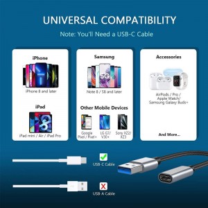 Nylon Braided USB A Male to USB C Female Adaptor Cable