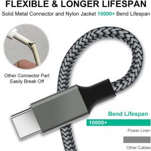 USB C Cable 3A Fast Charge, Nylon Braided USB A to Type C Charger Cord