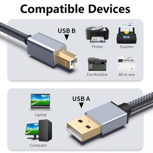 Printer Cable, USB 2.0 Type A Male to B Male Printer Scanner Cord High Speed Compatible with HP, Canon