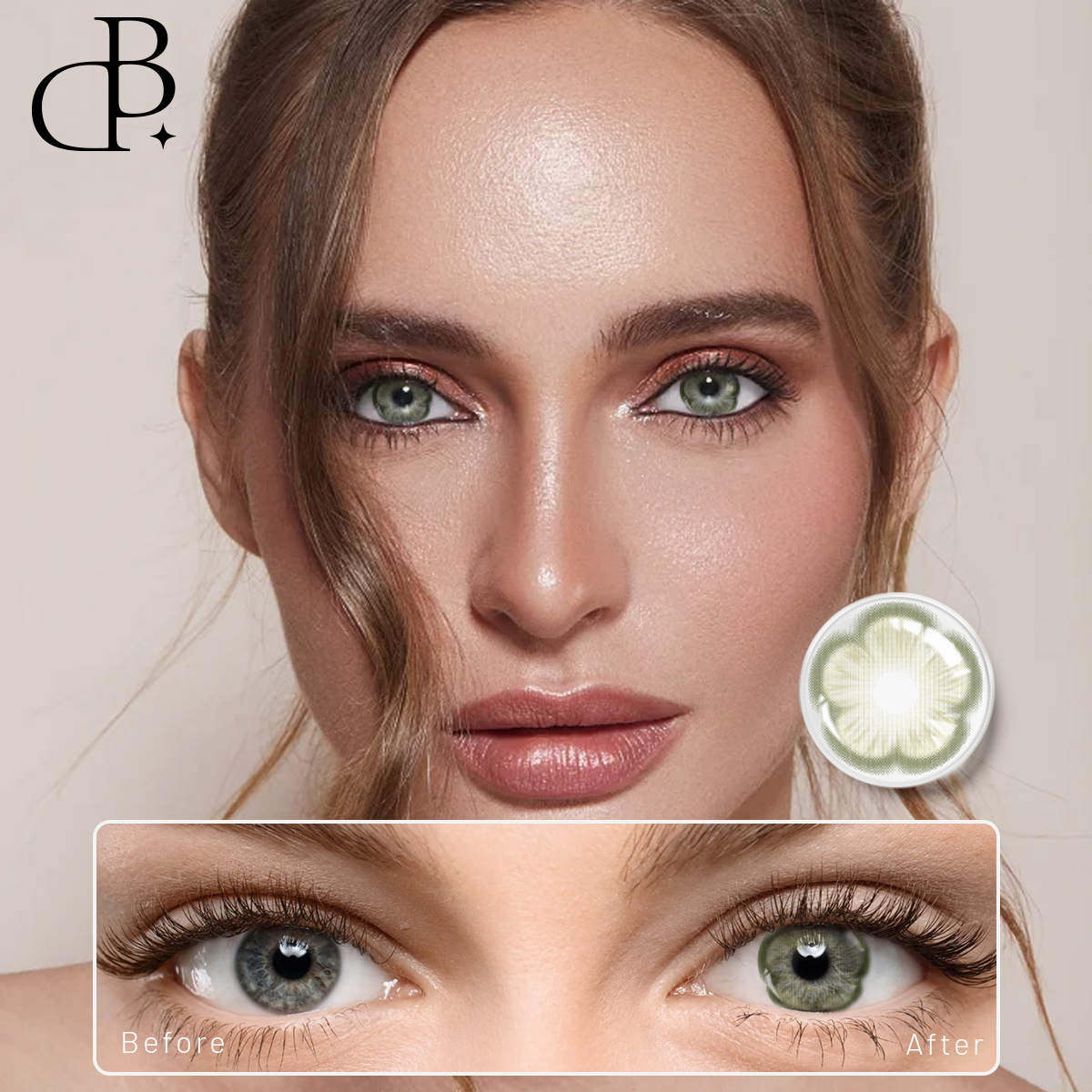 DBeyes OEM special shaped green petals contact lenses with packaging box prescription contact lens 24 hours delivery