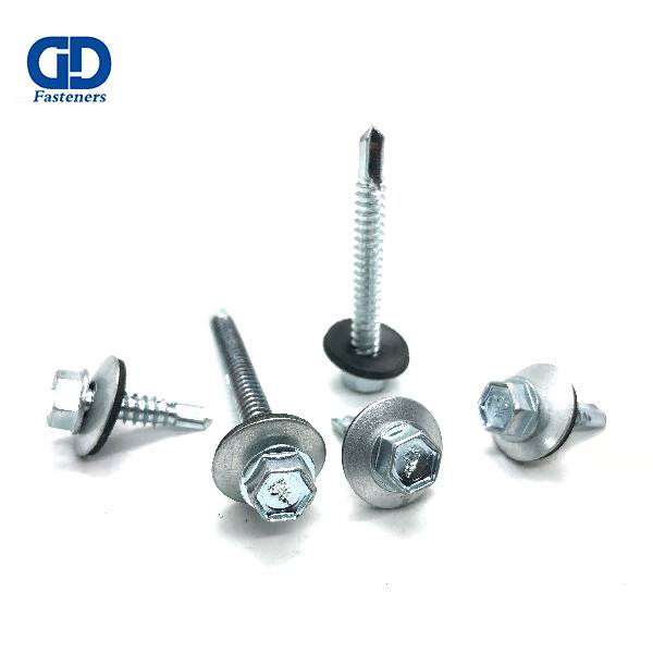 Hex flange head self drilling screw with 16mm epdm washer