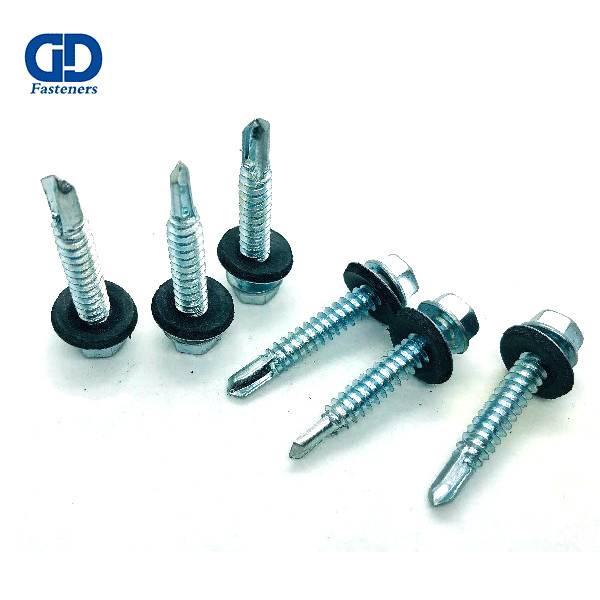 Hex flange head self drilling screw with black epdm washer