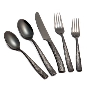 Black Hammered Stainless Steel Flatware Set for Wedding Party Home