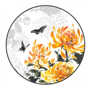 Pàtran chrysanthemum òrail dealbhaichte ùr seata truinnsear charger ceirmeach china cnàimh grinn