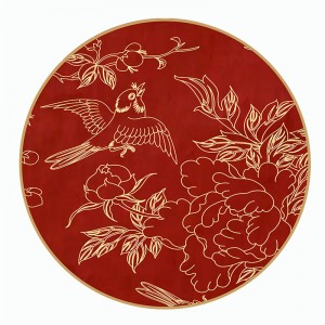 Wholesale canary pattern gold rimmed red bone china ceramic plate set
