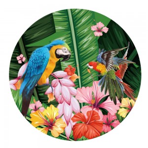 Комплет полнач за порцелан со зелена коска на големо со шари од папагали и цвеќиња