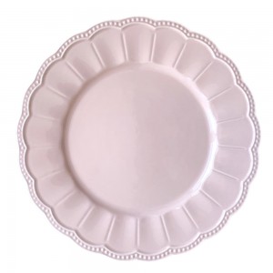 Embossed lace pink bone china plates porcelain ceramic dinner charger plate set