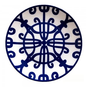 Vintage biru Ironwork balung china piring keramik kanggo wedding