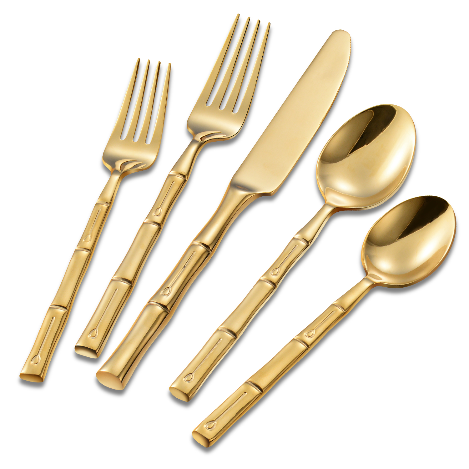 OEM/ODM Supplier 20 Piece Flatware Set - Gold Bamboo Shaped Handle Stainless Steel Cutlery Set – Liou