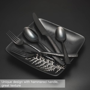 Black Hammered Stainless Steel Flatware Set for Wedding Party Home