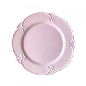 La porcelana de hueso del rosa del cordón en relieve platea el sistema de cerámica de la placa del cargador de la cena de la porcelana
