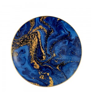 Visokokvalitetni plavi keramički tanjuri od koštanog porculana sa zlatnim okvirom za vjenčanje