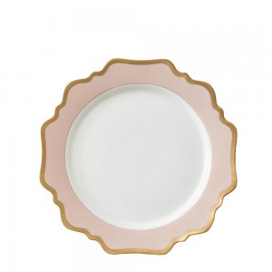 Керамічні тарілки для весілля з кістяним фарфором із золотим обідком і рожевим сонцем
