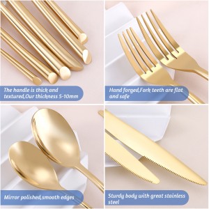 Kasama sa Stainless Steel Gold Wave Cutlery Set ang Knife Fork at Spoon