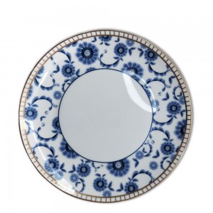 Tellerset aus Bone China-Porzellan mit blauem Blütenblattmuster für eine Hochzeits-Hotelparty